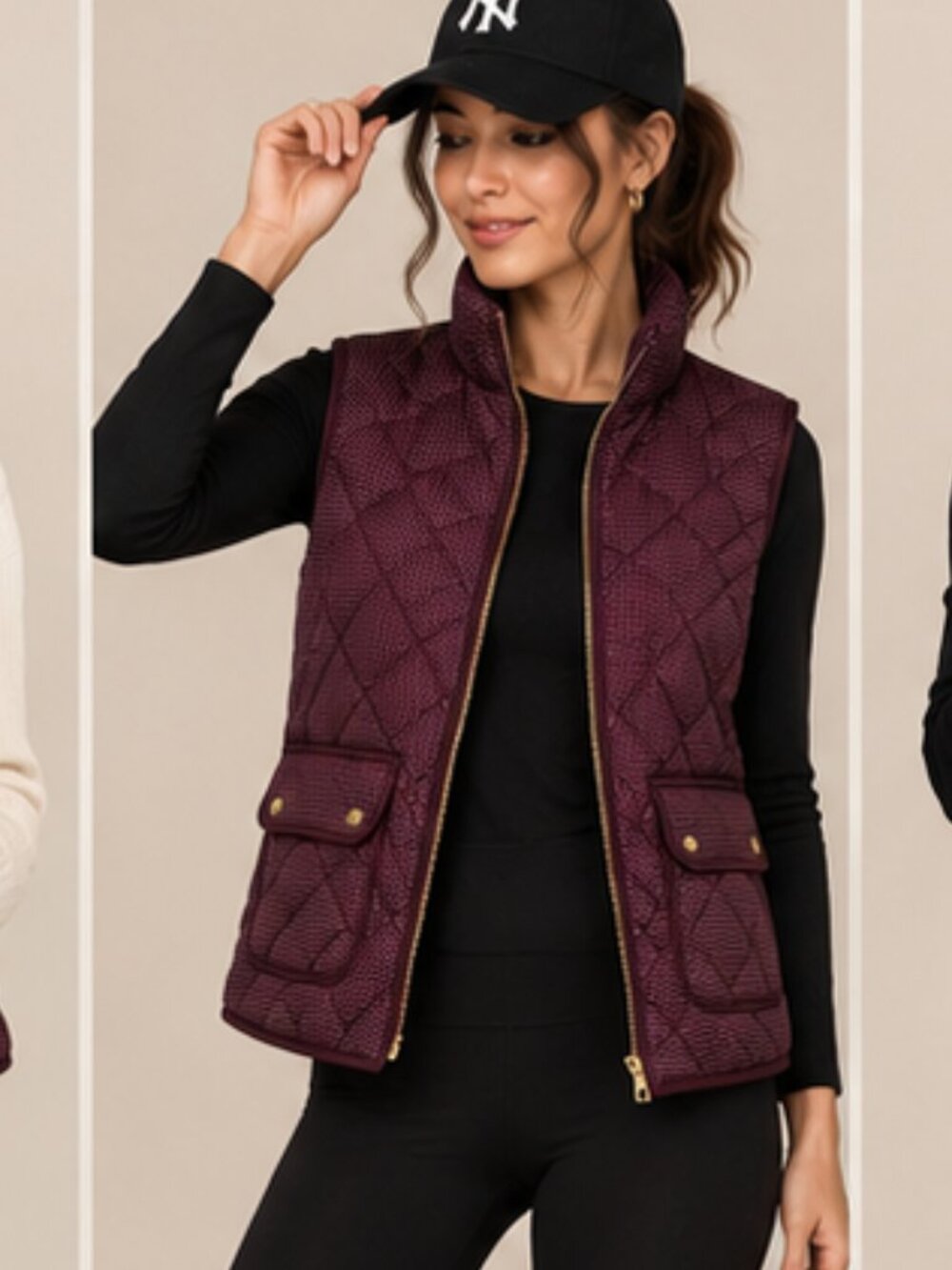 Catherine Malandrino Quilted Sleeveless Vest in Burgundy with Polka Dots Size M